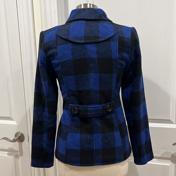 New! Rampage Blue & Black Plaid Peacoat Size Small NWT - Picture 6 of 16